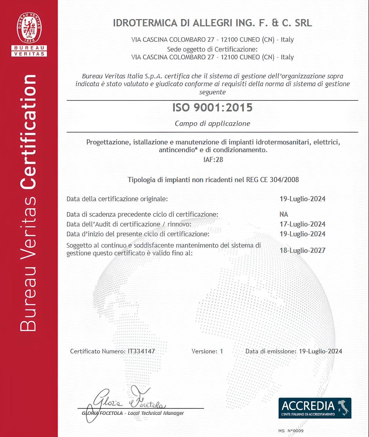 Idrotermica Allegri Certificazioni 5